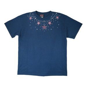 Vintage PGB‎ 80s 90s Women's Large Blue T-shirt Embroidered/Rhinestones Stars